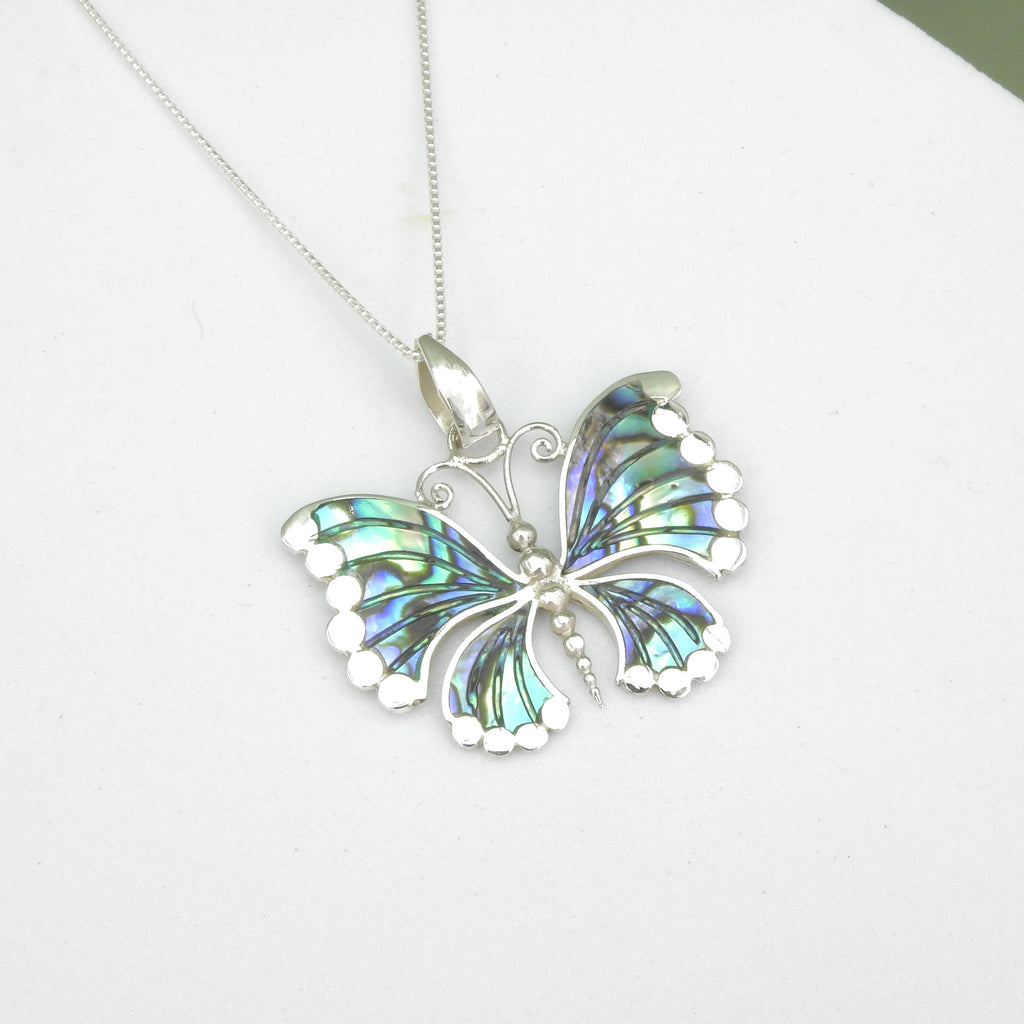 Sterling Silver Abalone Butterfly Pendant