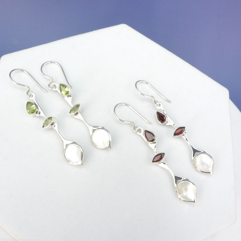 Sterling Silver Long Gemstone Earrings