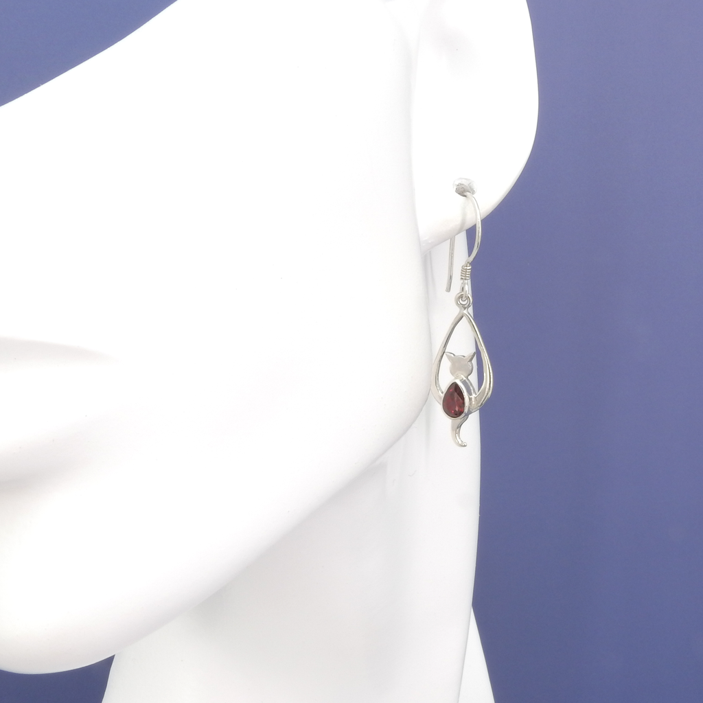 Sterling Silver Cat Gemstone Earrings