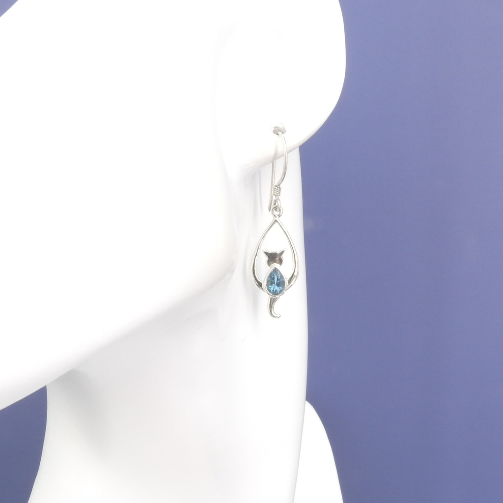 Sterling Silver Cat Gemstone Earrings