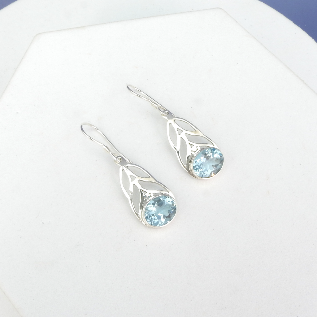 Sterling Silver Blue Topaz Dangle Earrings