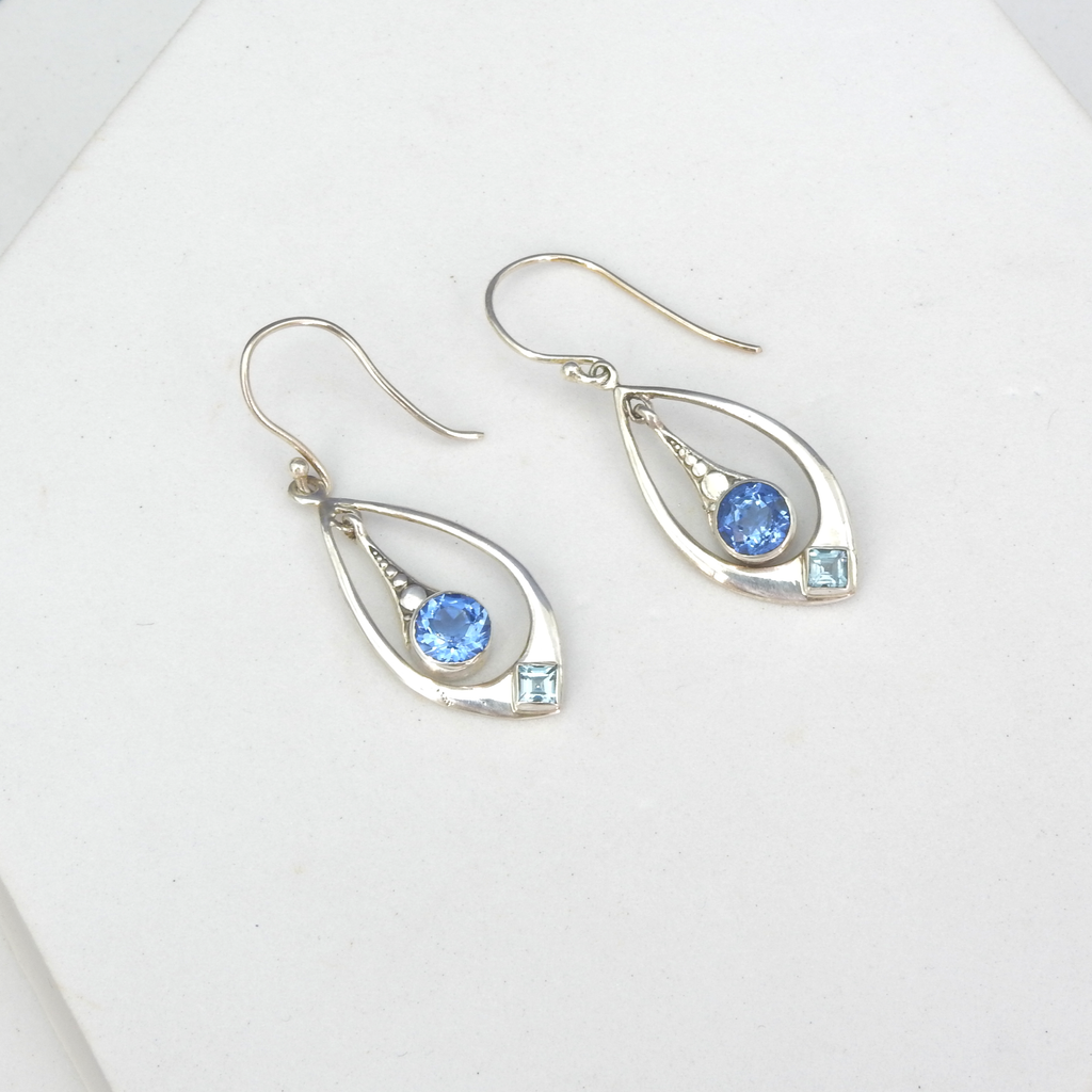 Sterling Silver Blue Topaz Dangle Earrings