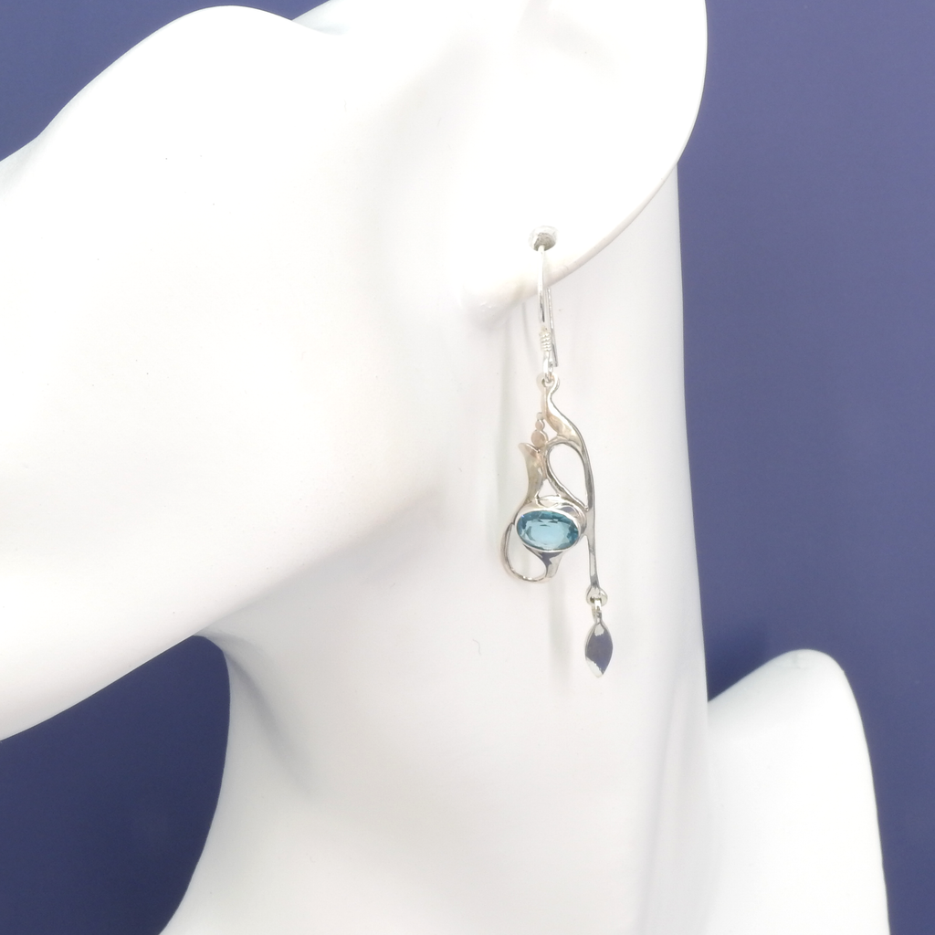 Sterling Silver Long Blue Topaz Dangle Earrings