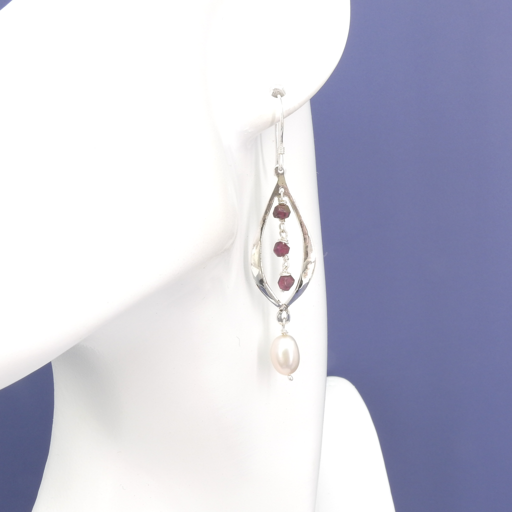 Sterling Silver Garnet and Pearl Earrings