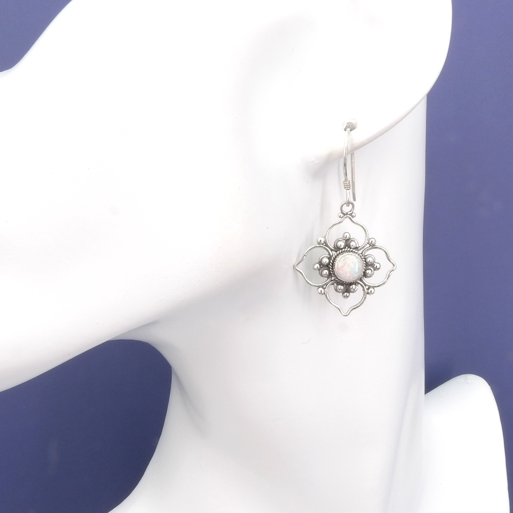 Sterling Silver Created Opal Flower Earrings