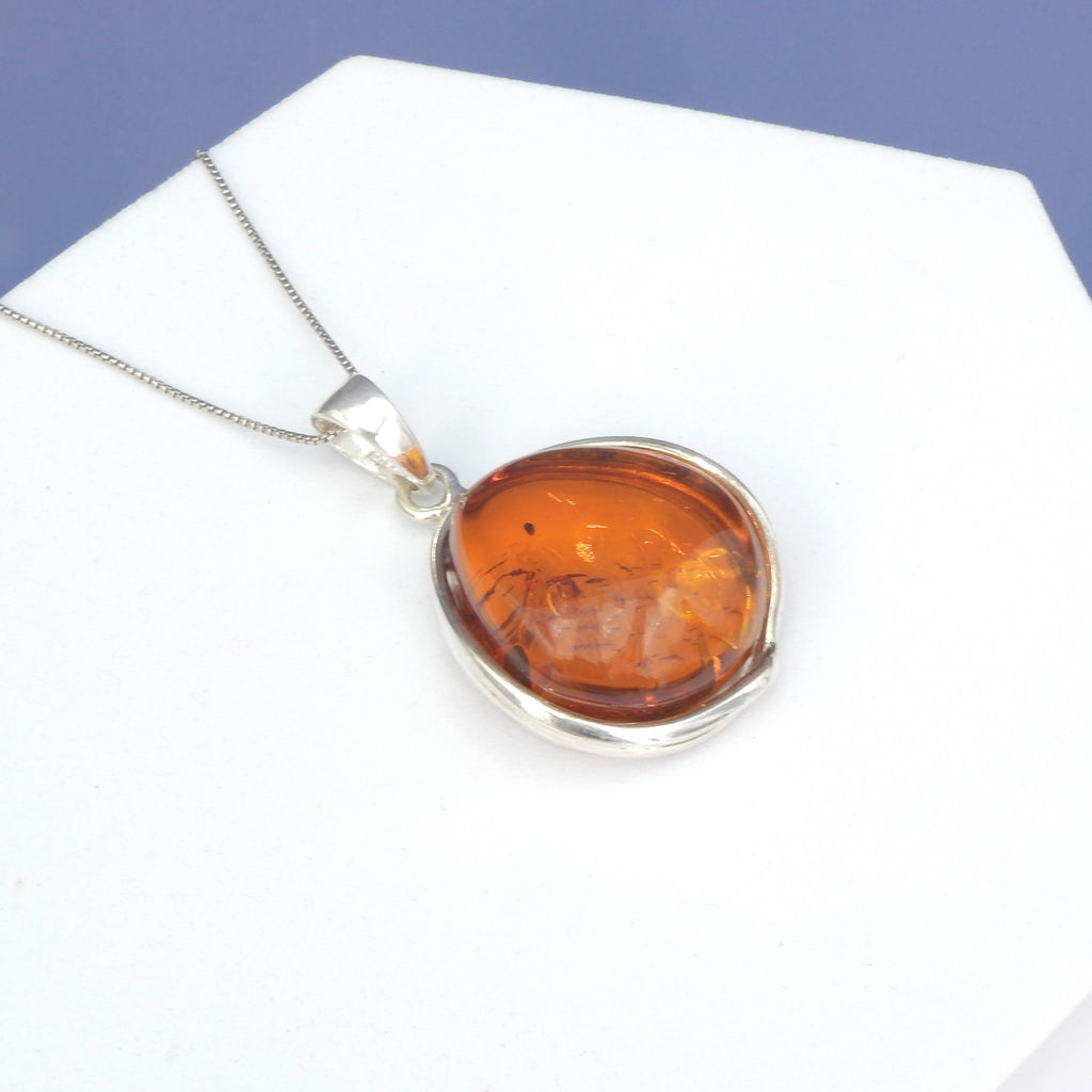 Sterling Silver Large Amber Pendant