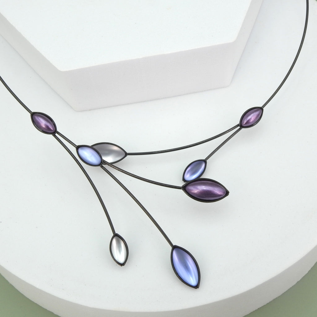 Memory Wire Blue & Purple Branches w/ Leaves Necklace