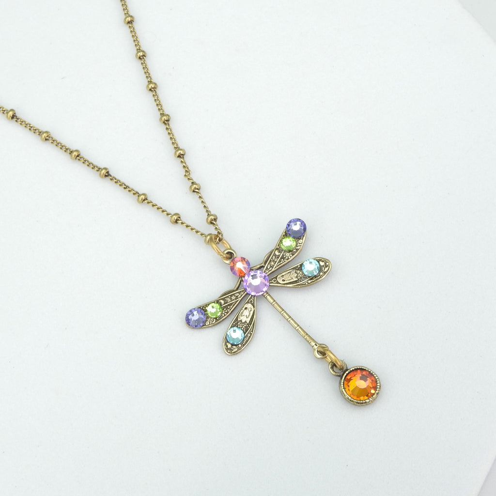 Multi Color Crystal Dragonfly Necklace