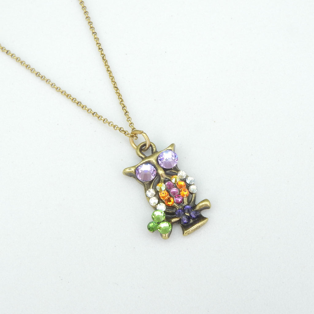 Multi Color Crystal Owl Necklace