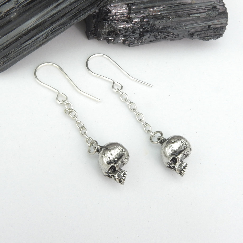 English Pewter Skull Earrings