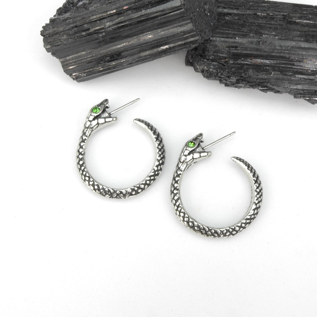 English Pewter Serpent Hoop Earrings