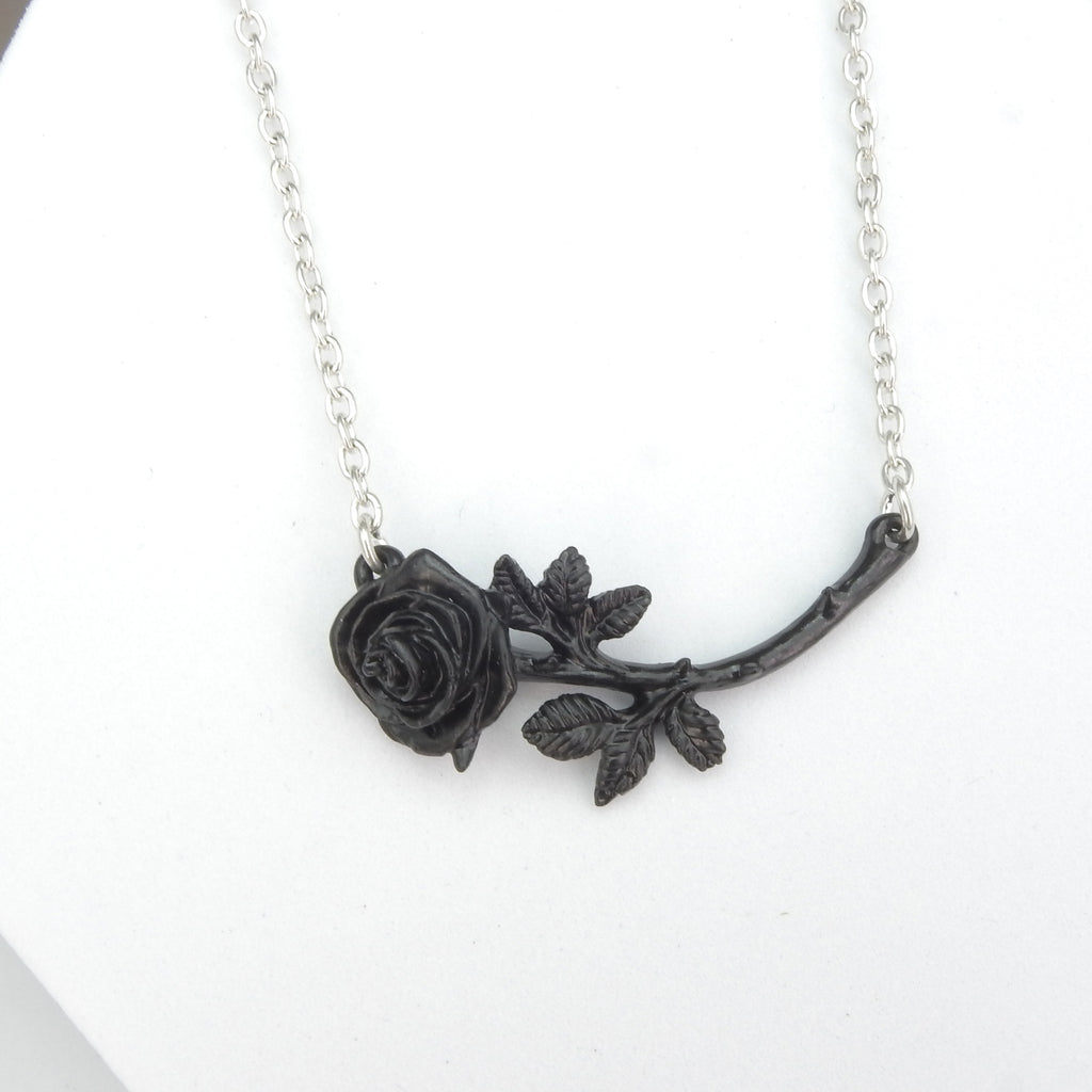 English Pewter Black Rose Necklace