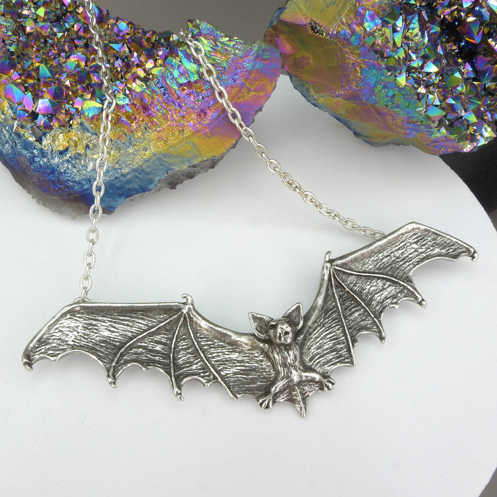 English Pewter Gothic Bat Necklace