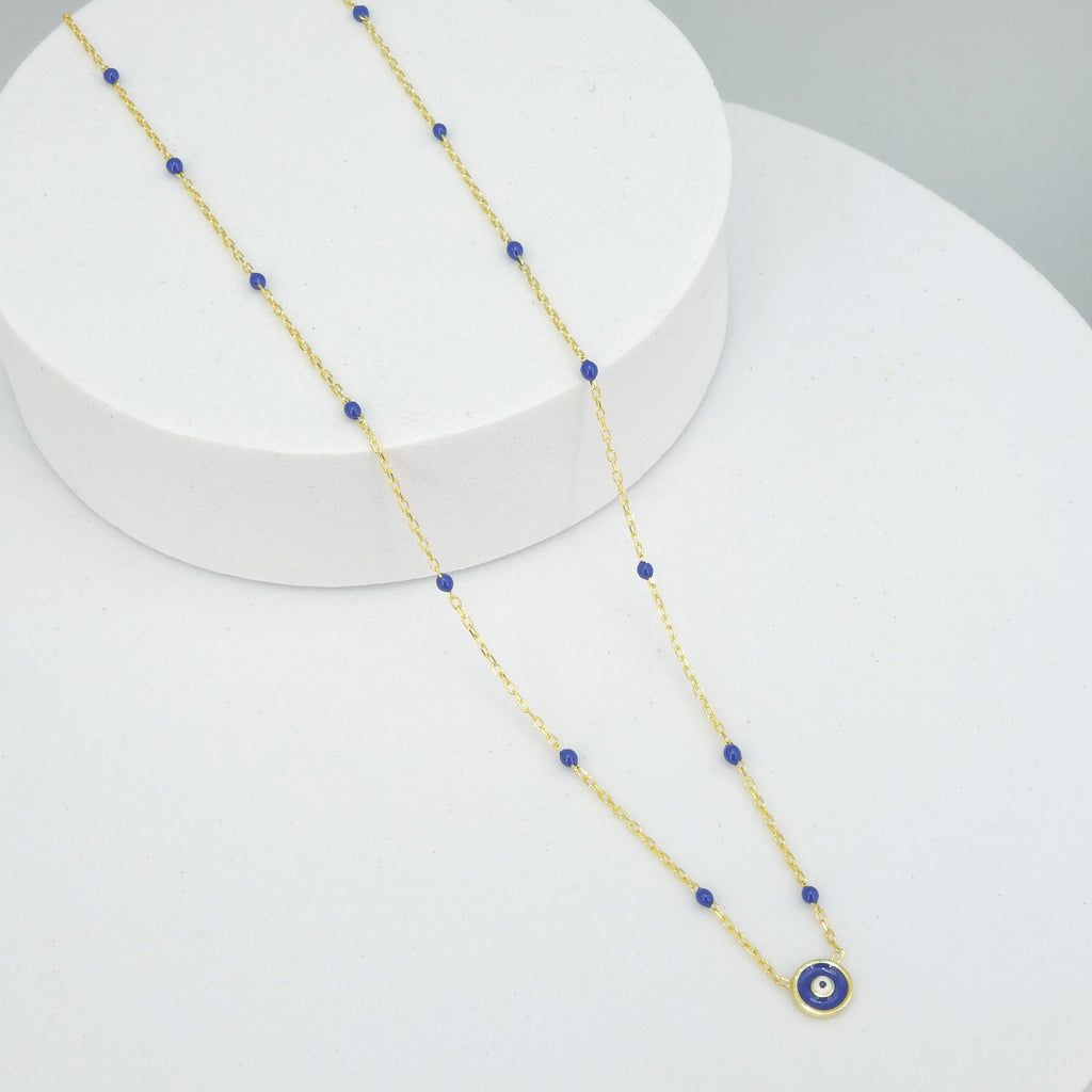 Sterling Silver Gold Vermeil Enamel & Bead Evil Eye Necklace