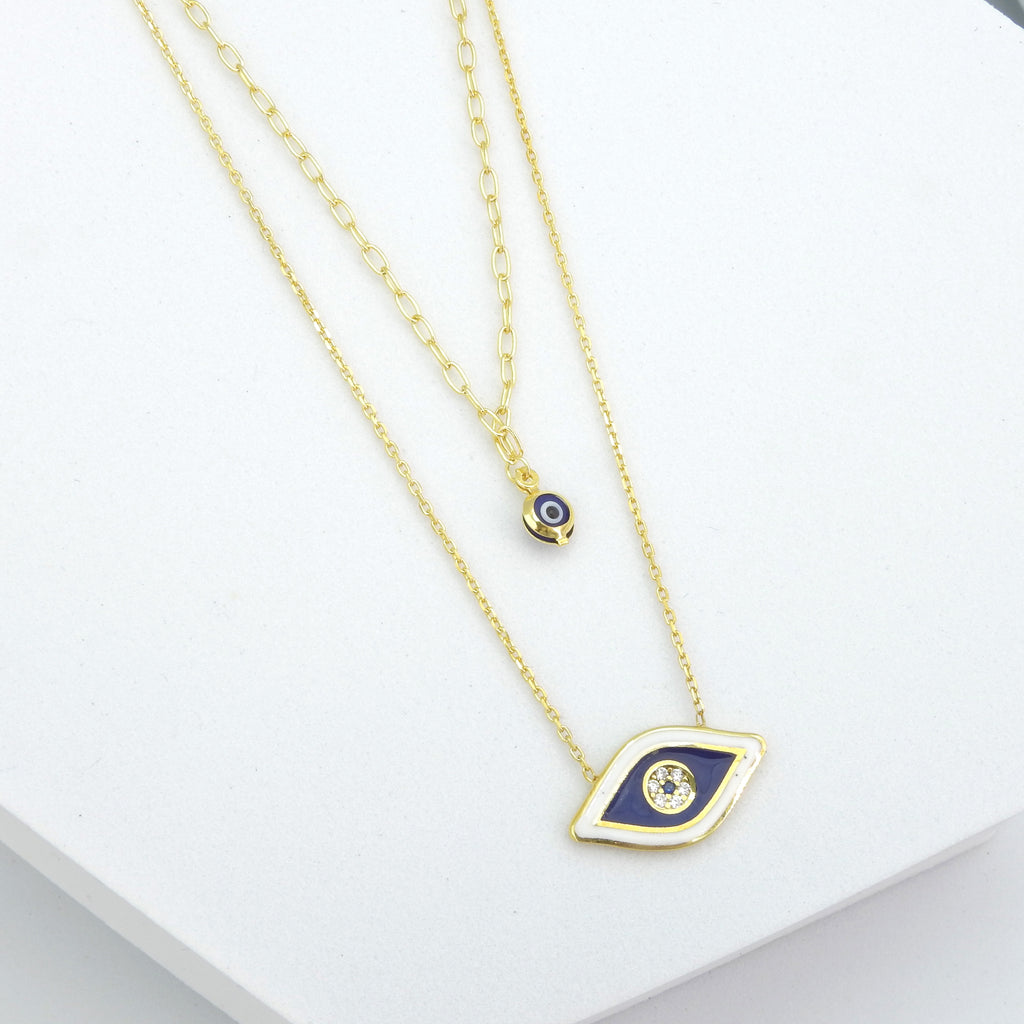 Sterling Silver Gold Vermeil Double Evil Eye Layered Necklace