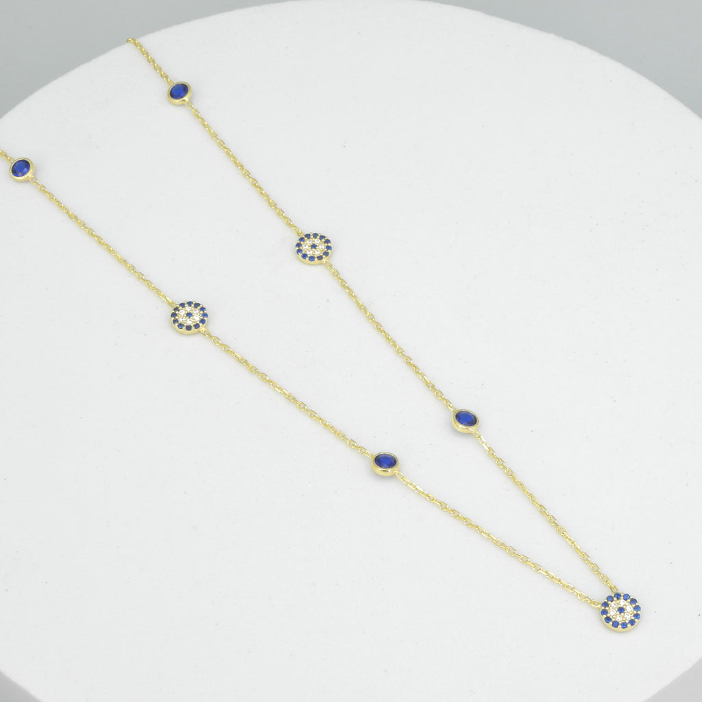 Sterling Silver Gold Vermeil CZ & Crystal Evil Eye Necklace