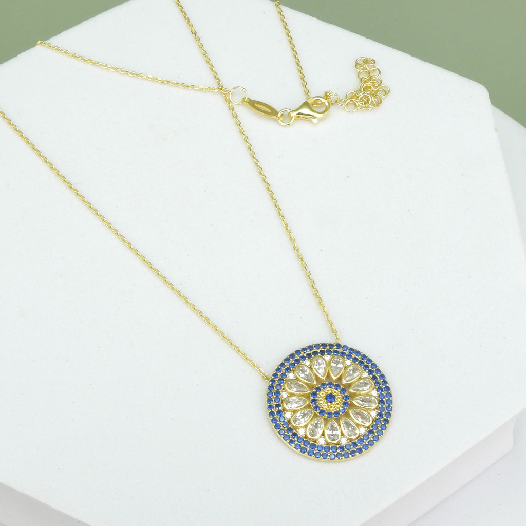 Sterling Silver Gold Vermeil CZ & Crystal Evil Eye Necklace