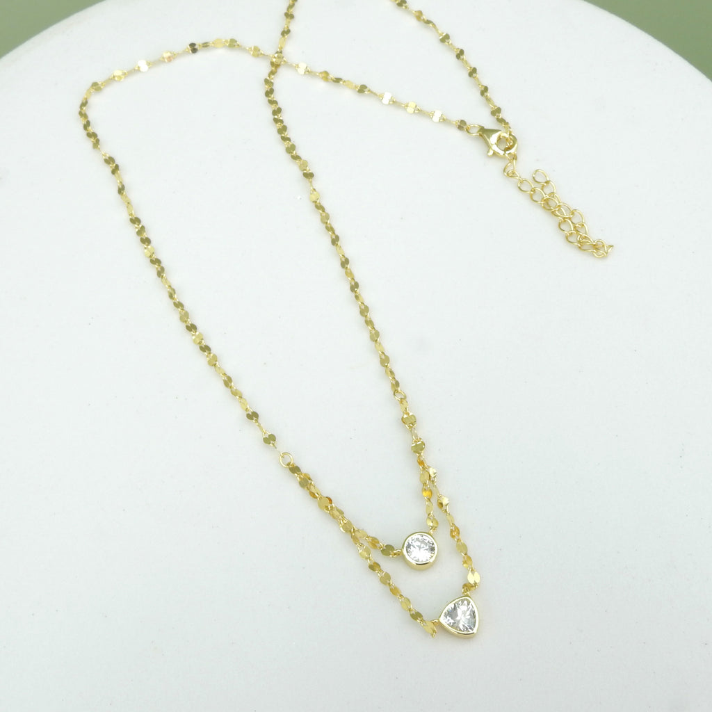 Sterling Silver Gold Vermeil Double CZ Necklace