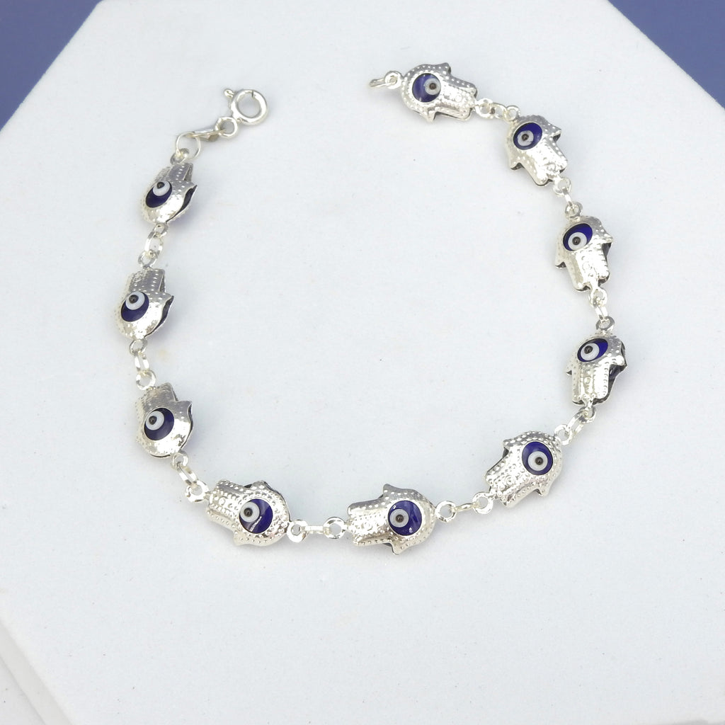 Sterling Silver Evil Eye Hamsa Bracelet