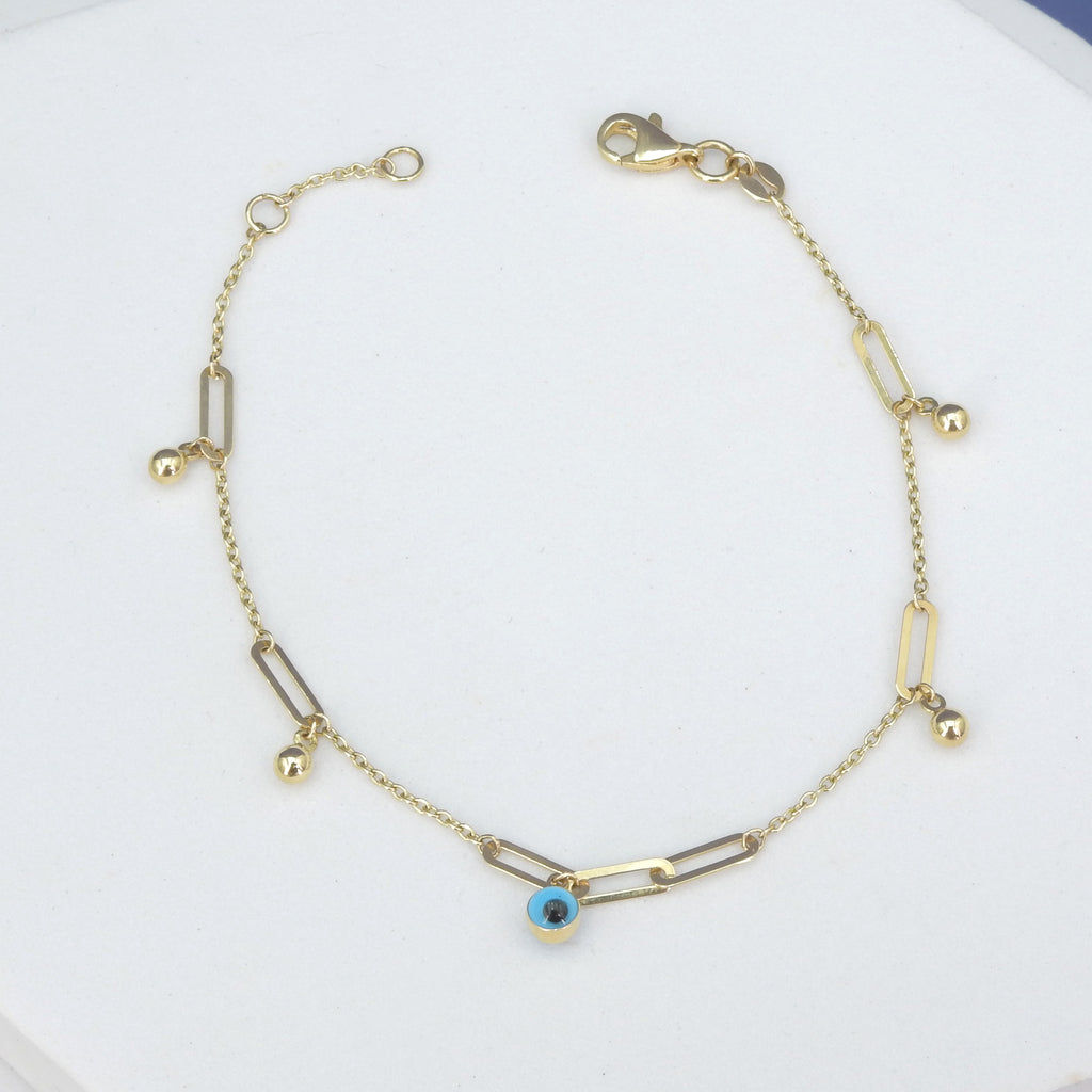 14KT Yellow Gold Evil Eye Dangle Bracelet