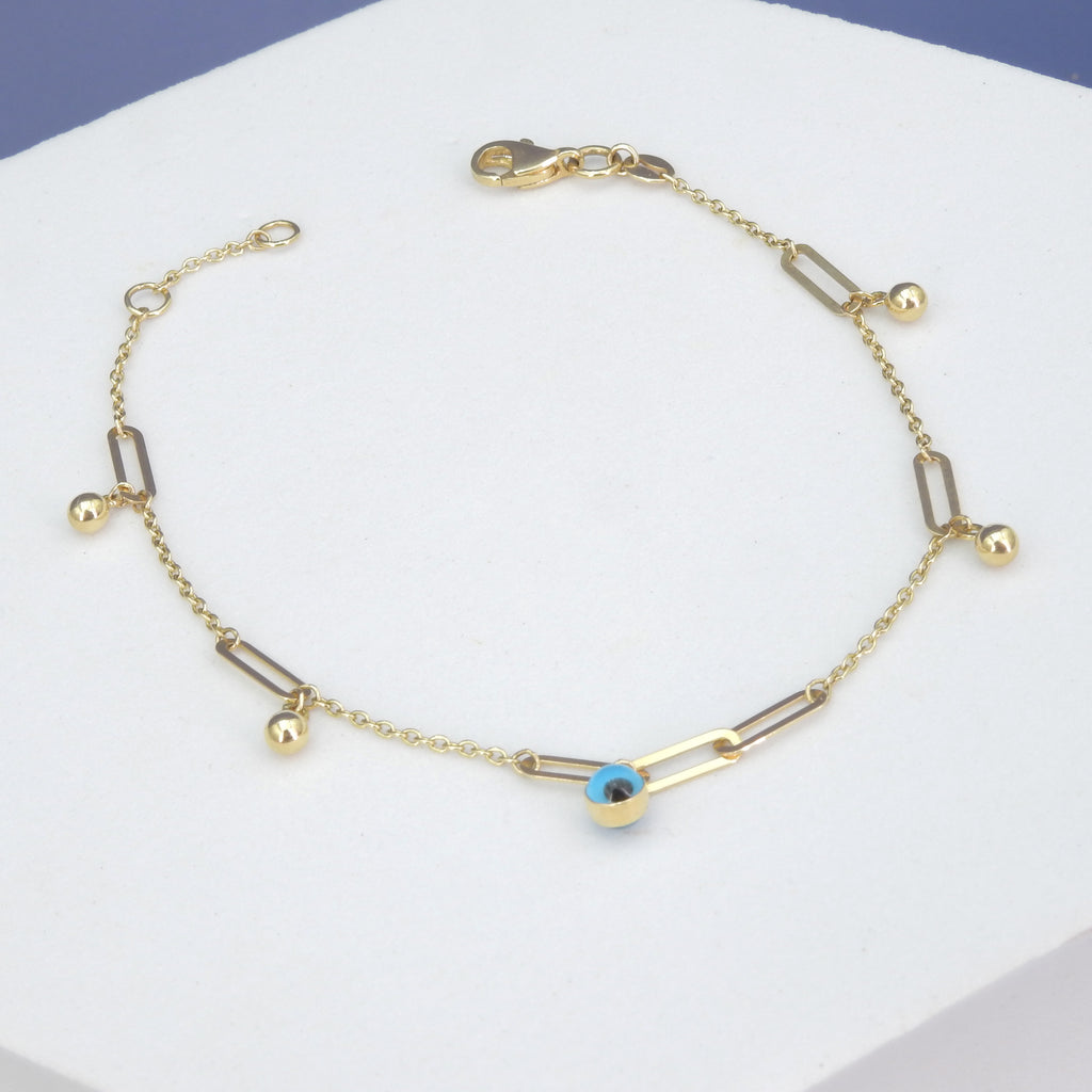 14KT Yellow Gold Evil Eye Dangle Bracelet