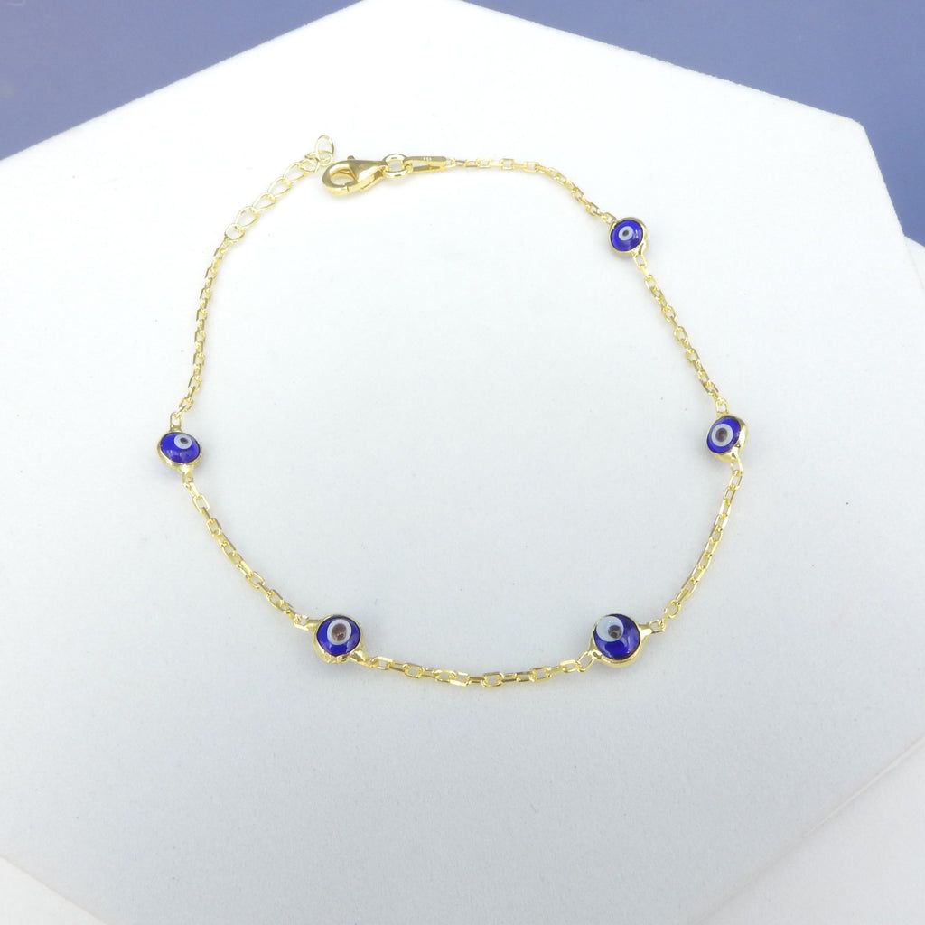 Sterling Silver Gold Vermeil Evil Eye Bracelet