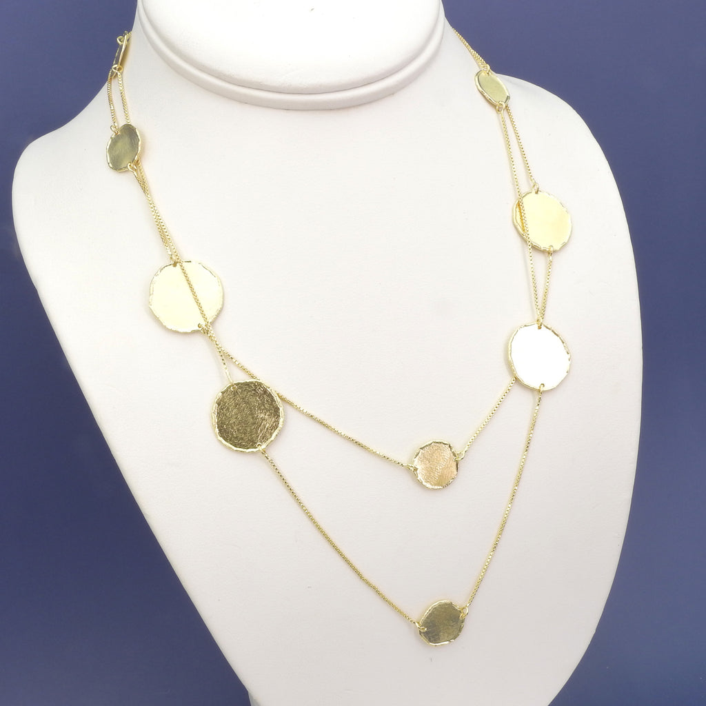 40" Long Gold Plated Disc Necklace