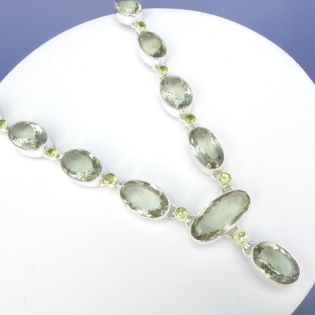 Sterling Silver Green Amethyst & Peridot Statement Necklace