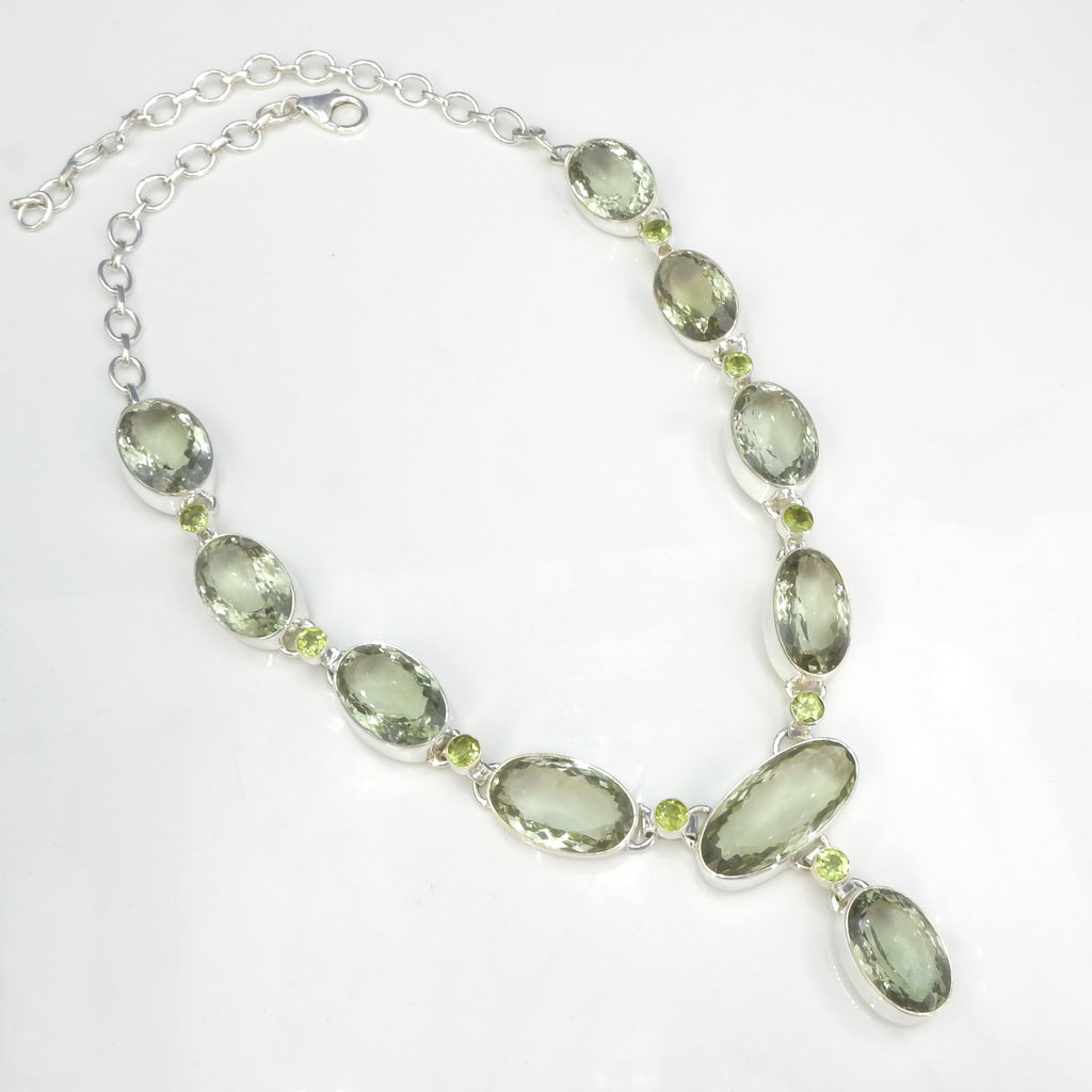 Sterling Silver Green Amethyst & Peridot Statement Necklace