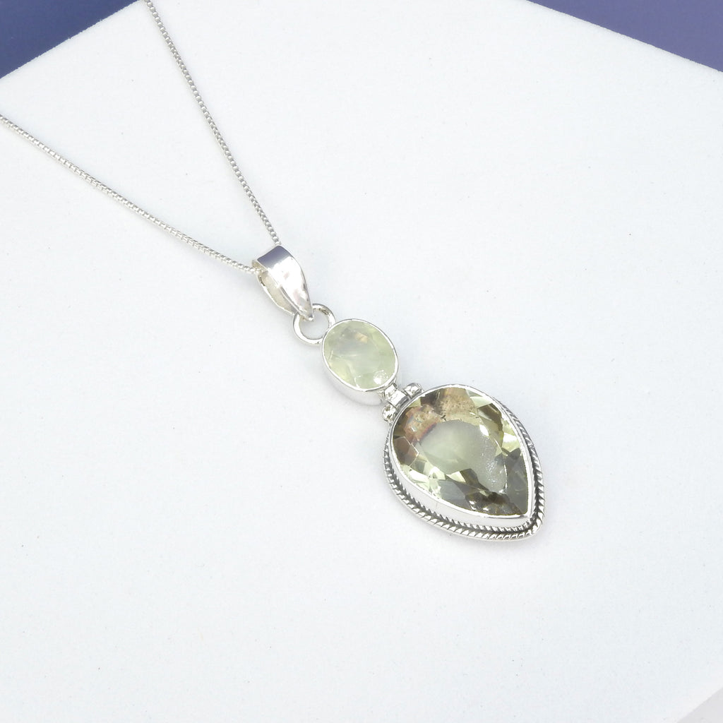 Sterling Silver Faceted Green Amethyst Pendant