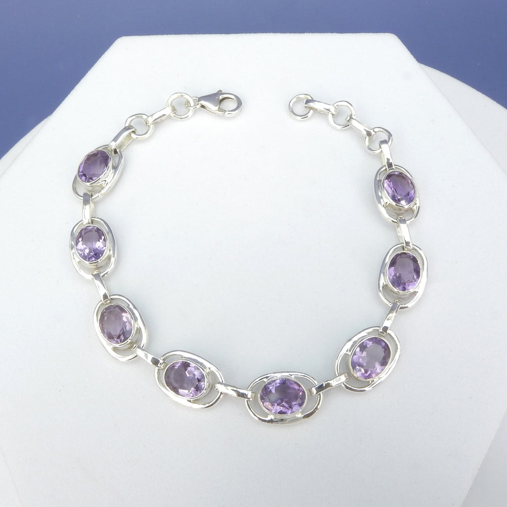 Sterling Silver Faceted Amethyst Link Bracelet