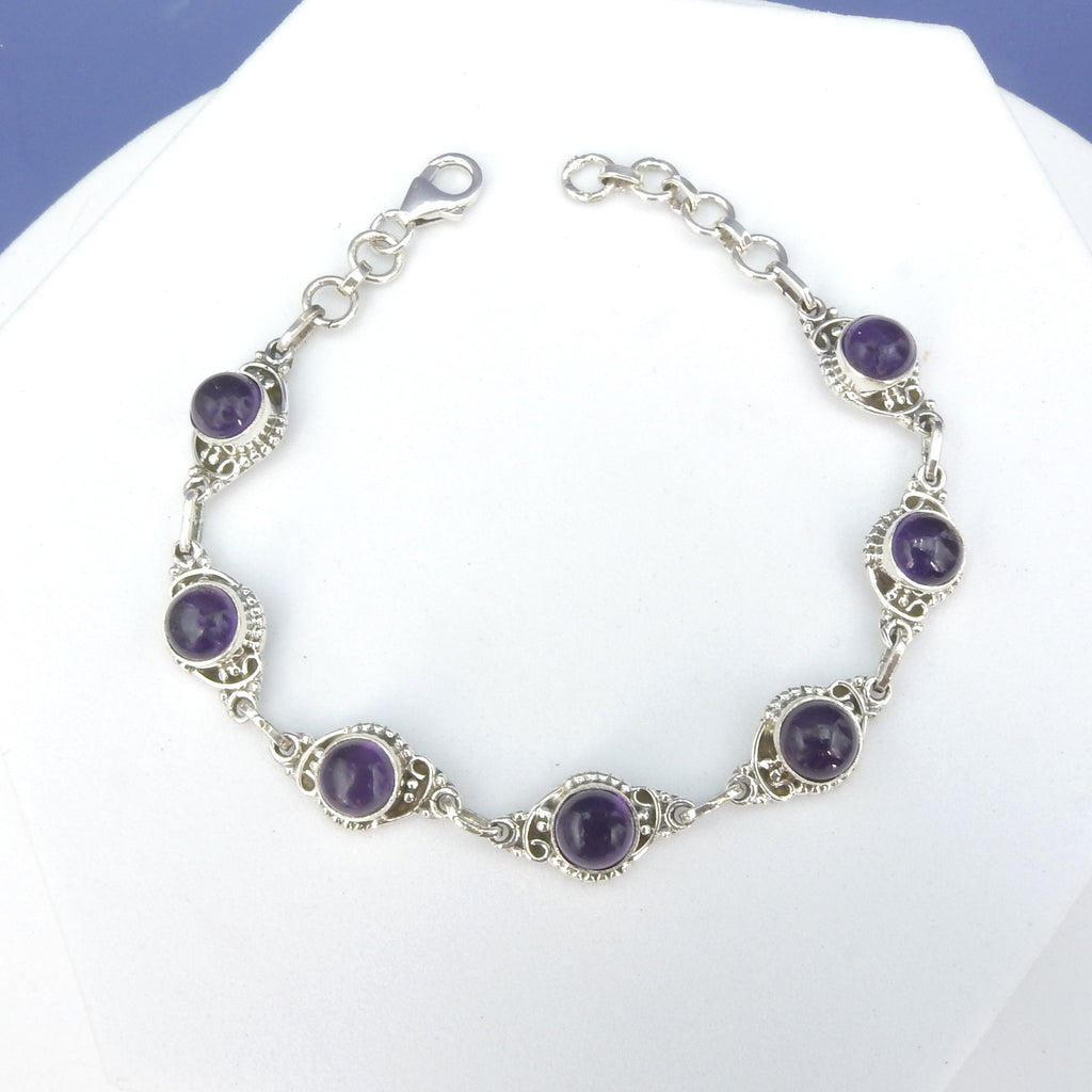 Sterling Silver Amethyst Link Bracelet