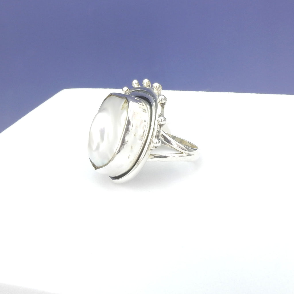 Sterling Silver Biwa Pearl Ring Size 7