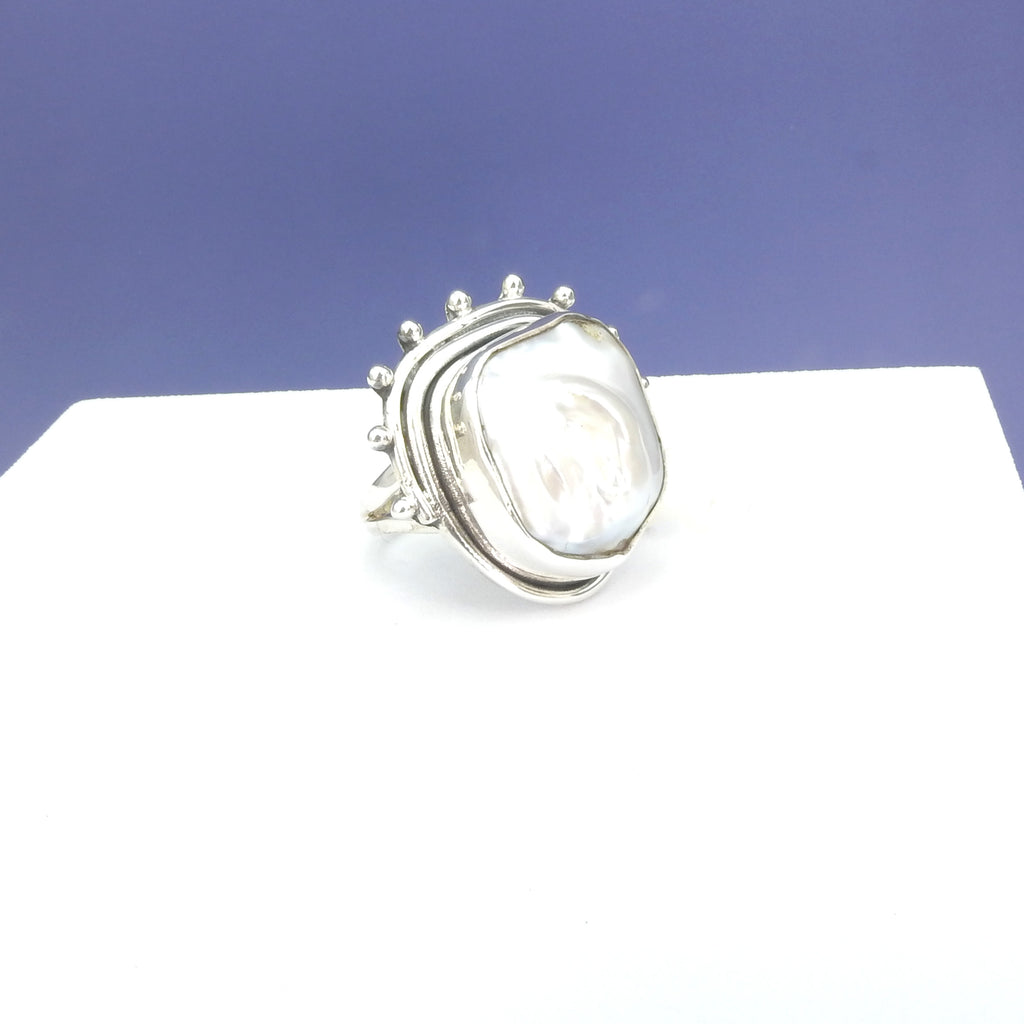 Sterling Silver Biwa Pearl Ring Size 7