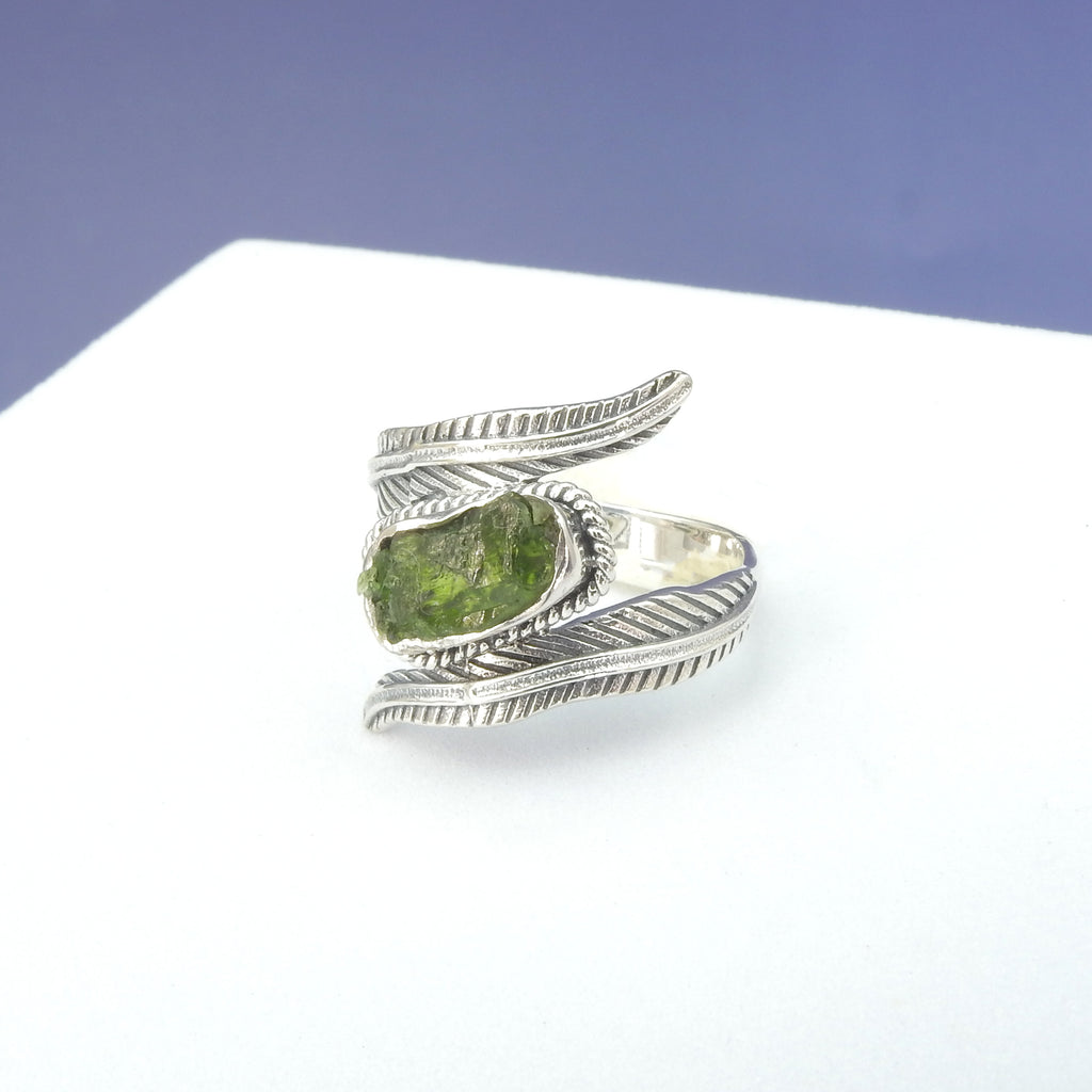 Sterling Silver Green Tourmaline Feather Ring