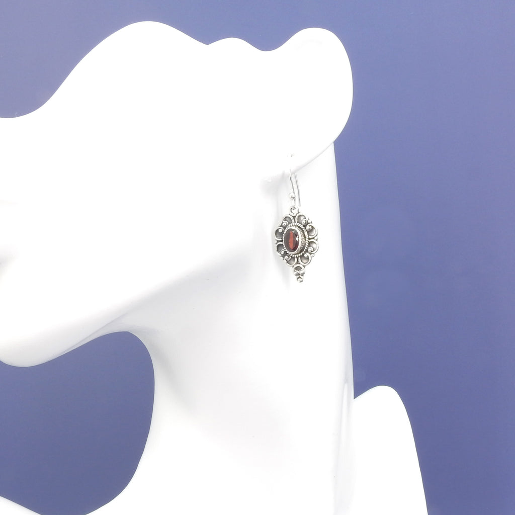 Sterling Silver Decorative Garnet Earrings