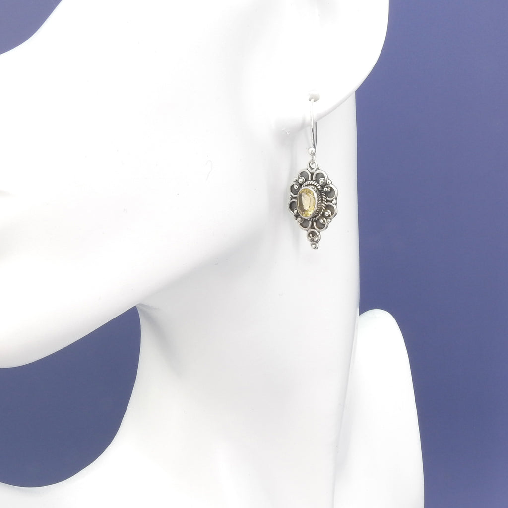 Sterling Silver Decorative Citrine Earrings