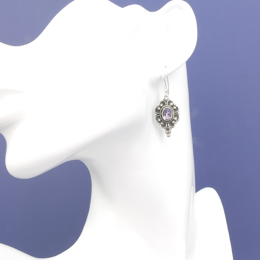 Sterling Silver Decorative Amethyst Earrings