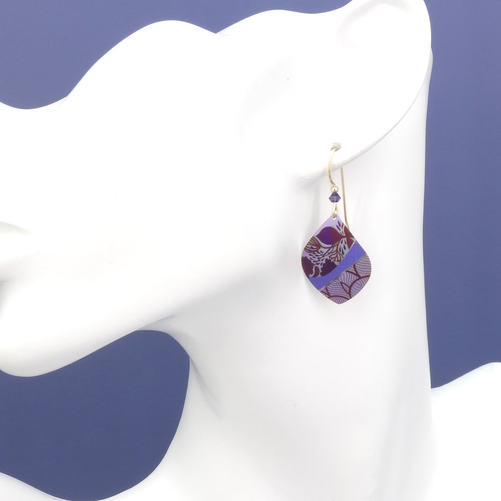 Purple Floral Metal Earrings