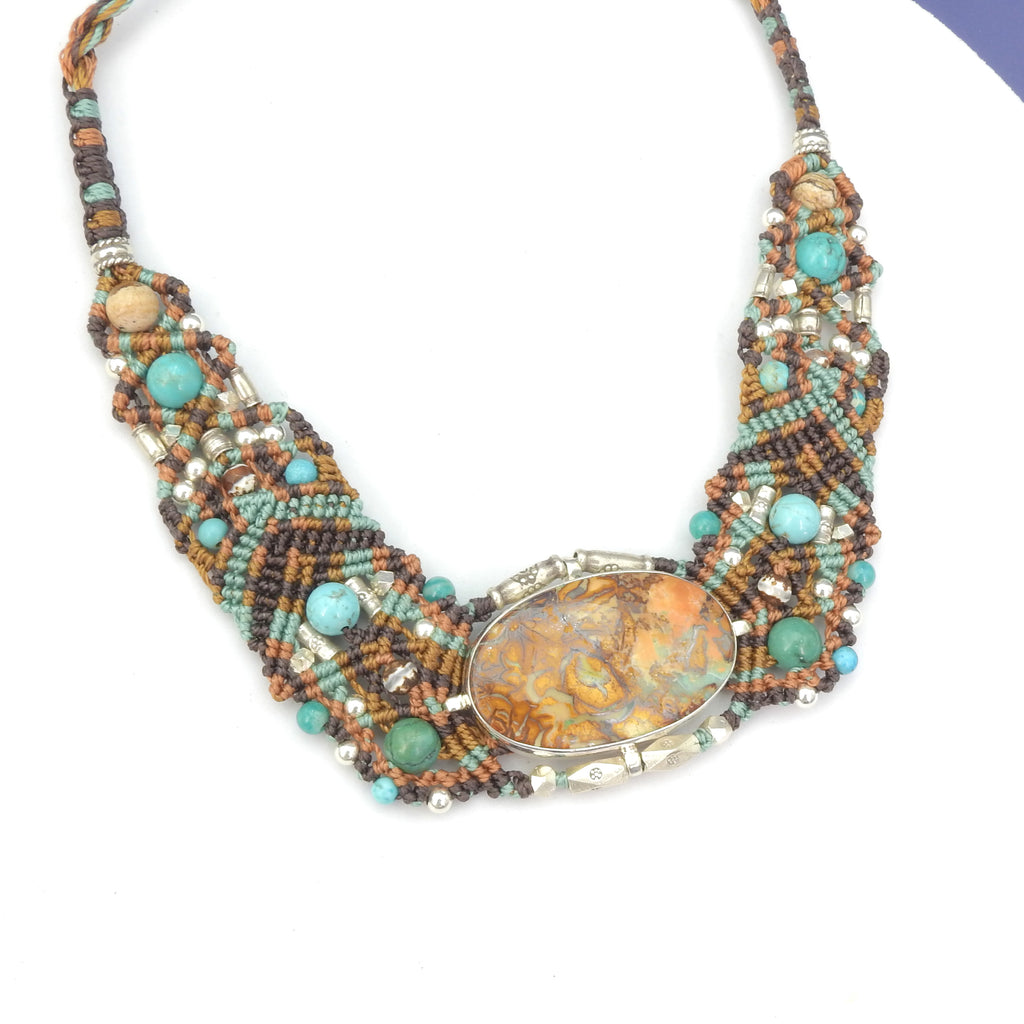 Sterling Silver Isha Elafi Opalized Jasper Nomadic Knotwork Necklace