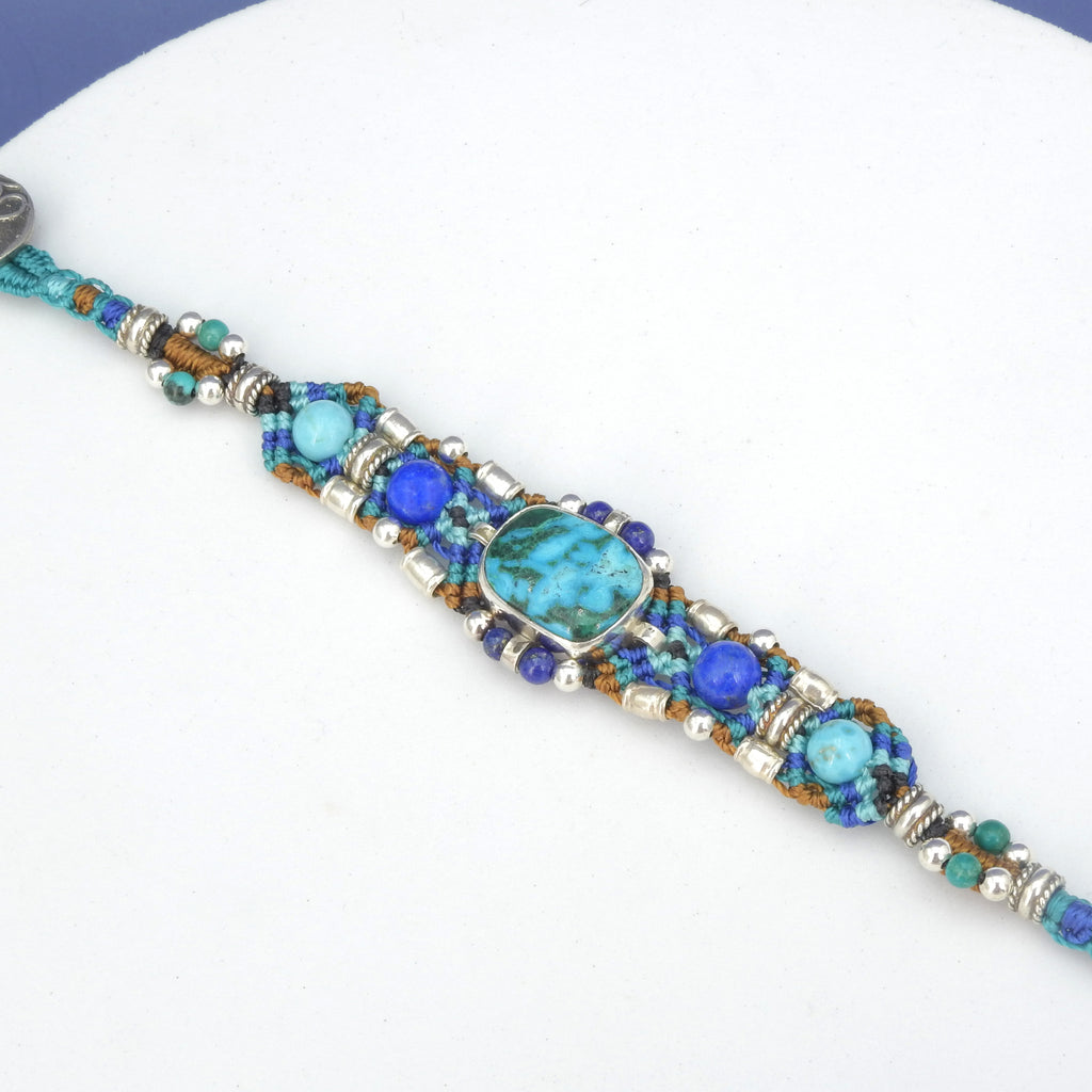 Sterling Silver Isha Elafi Nomadic Knotwork Chrysocolla & Lapis Bracelet