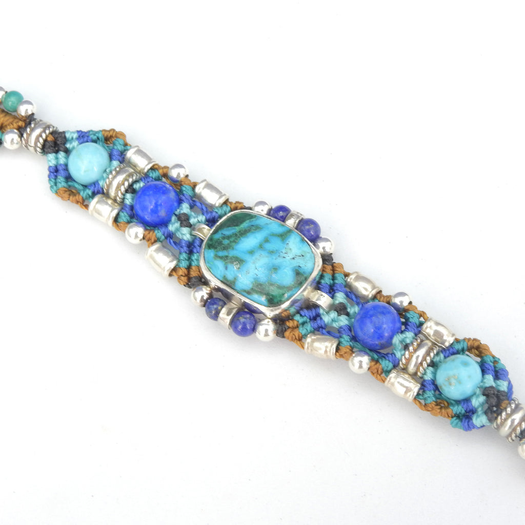 Sterling Silver Isha Elafi Nomadic Knotwork Chrysocolla & Lapis Bracelet