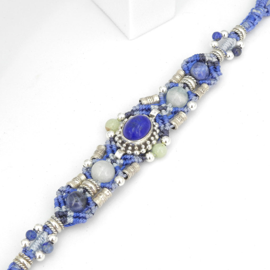 Sterling Silver Isha Elafi Lapis & Moonstone Nomadic Knotwork Bracelet