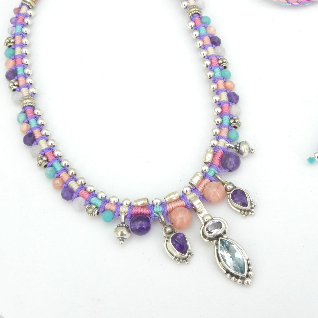 Sterling Silver Isha Elafi Nomadic Knotwork Blue Topaz & Amethyst Necklace