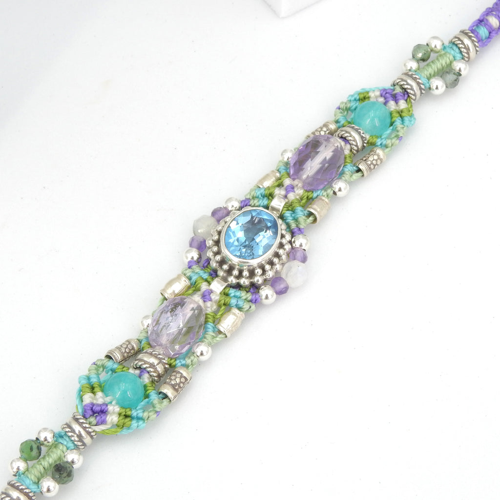 Sterling Silver Isha Elafi Blue Topaz & Amethyst Nomadic Knotwork Bracelet