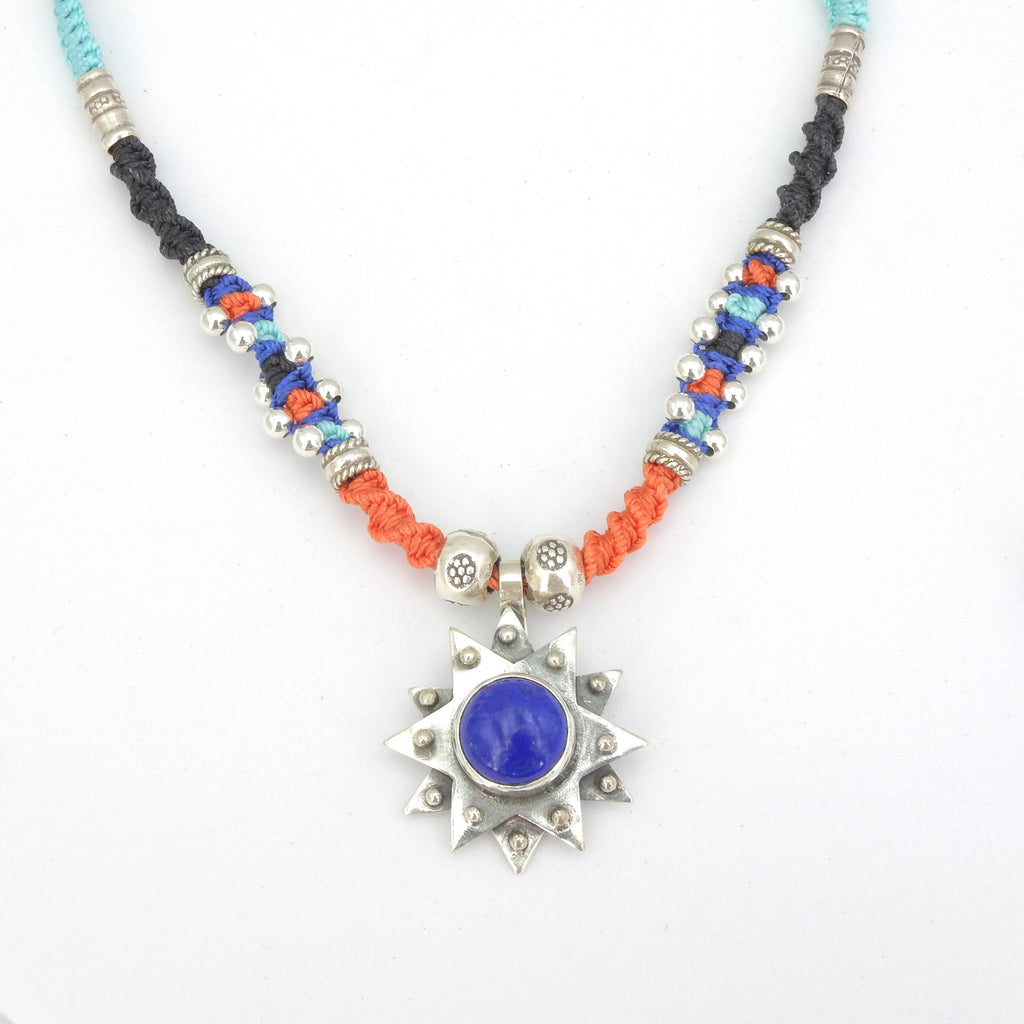 Sterling Silver Isha Elafi Nomadic Knotwork Lapis Star Necklace