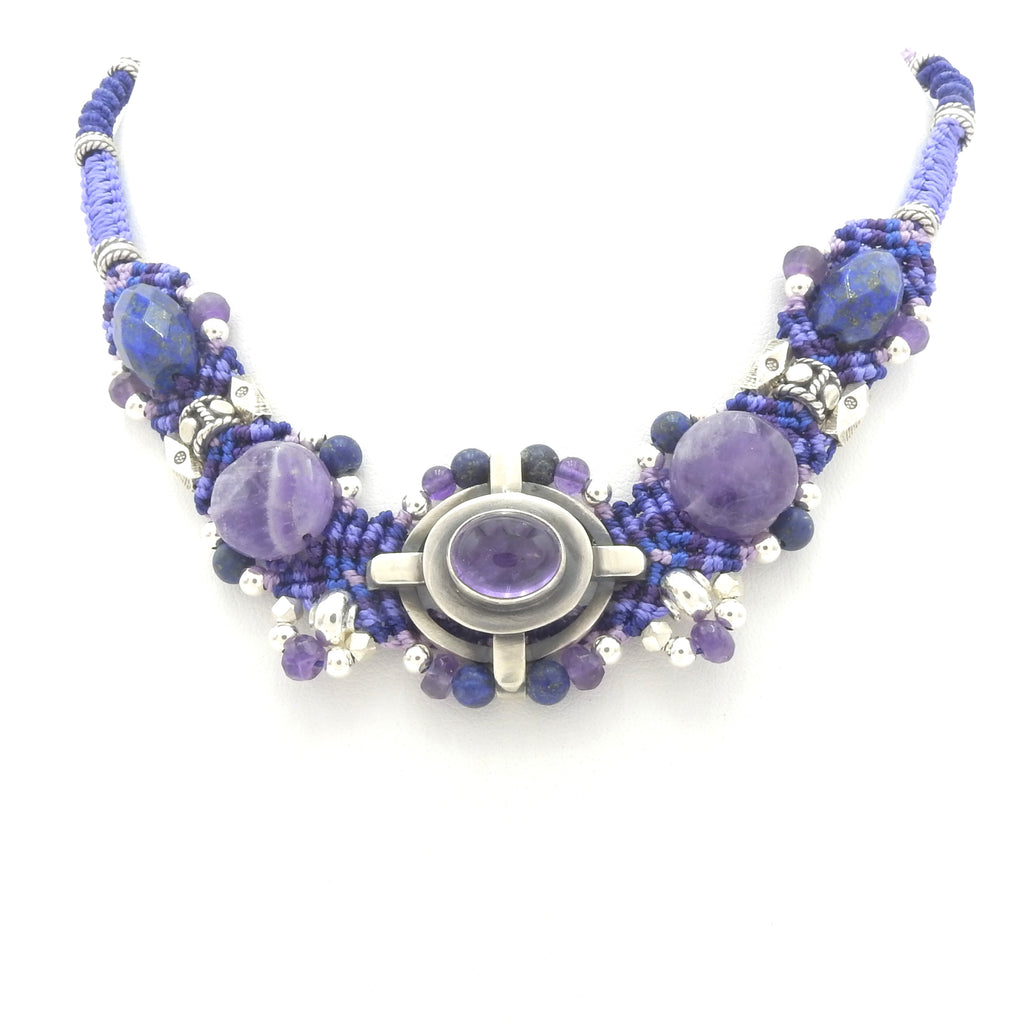 Sterling Silver Isha Elafi Amethyst & Lapis Nomadic Knotwork Necklace