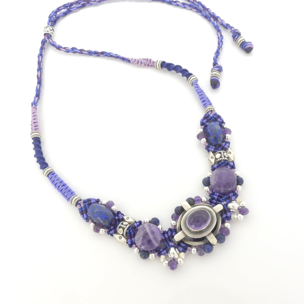 Sterling Silver Isha Elafi Amethyst & Lapis Nomadic Knotwork Necklace