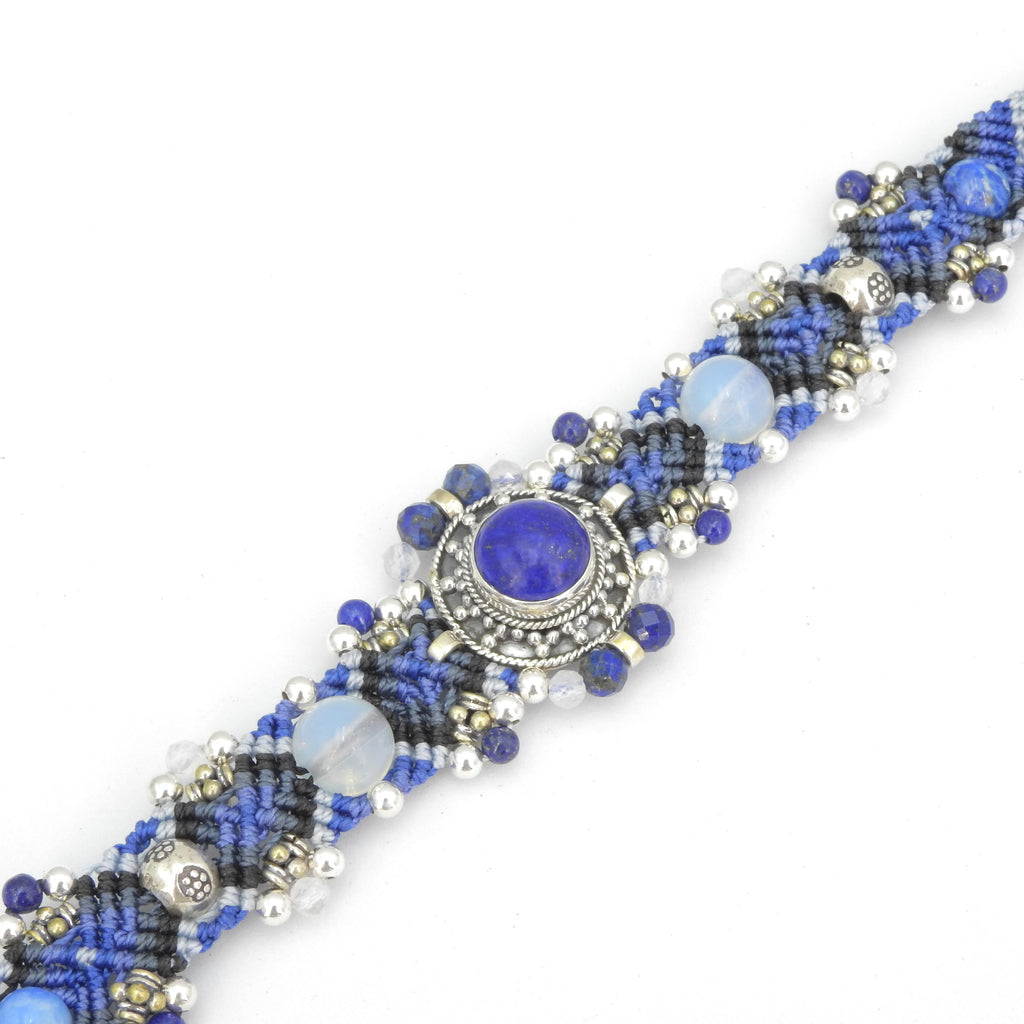 Sterling Silver Isha Elafi Nomadic Knotwork Lapis & Moonstone Bracelet