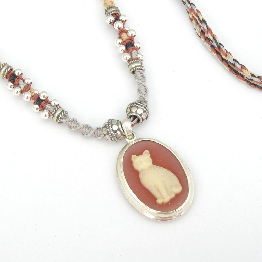 Sterling Silver Isha Elafi Cat Cameo Nomadic Knotwork Necklace